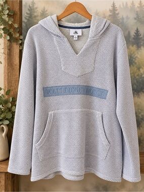 Disney Walt Disney World Hoodie L Blue Textured Knit Pullover Kangaroo Pocket